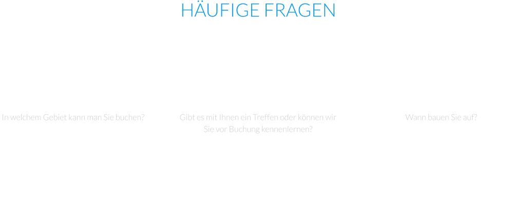 HÄUFIGE FRAGEN  In welchem Gebiet kann man Sie buchen? Ich bin hauptsächlich in und um Gifhorn im Einsatz. Bei Bedarf bin ich aber auch in ganz Niedersachsen unterwegs.  Gibt es mit Ihnen ein Treffen oder können wir Sie vor Buchung kennenlernen? Vor Veranstaltungen biete ich grundsätzlich ein Vorgespräch an, welches an einem Ort Ihrer Wahl (z.B. Café, bei Ihnen zu Hause) stattfindet. Während dieses Gespräches reden wir über Ihre Wünsche und Vorstellungen im Bezug auf die Veranstaltung, Location und Playlist.  Wann bauen Sie auf? Grundsätzlich beginne ich ca. 3 Stunden vor Eintreffen der Gäste mit dem Aufbau. Je nachdem für welches Paket Sie sich entscheiden haben, kann der Aufbau bis zu 5 Stunden in Anspruch nehmen.