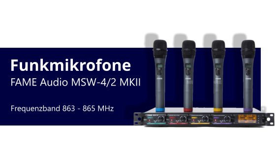 Funkmikrofone FAME Audio MSW-4/2 MKII Frequenzband 863 - 865 MHz